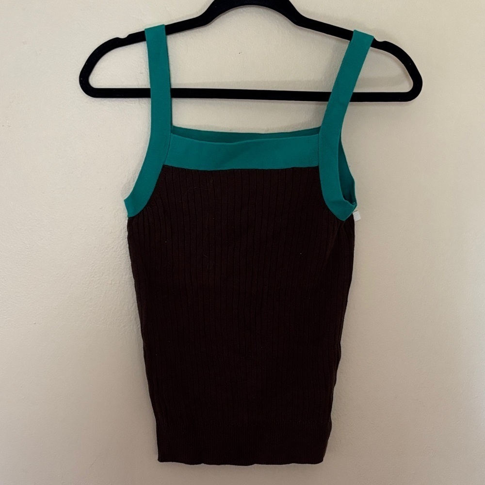 Old Navy Teal and Brown Ribbed Tank Top